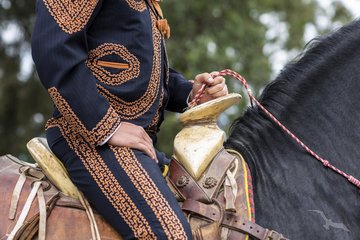 Traditionell gekleideter Mann auf einem Pferd in Mexiko