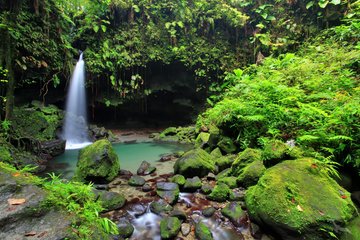 Emerald-Wasserfall im unberührten Regenwald, Dominica
