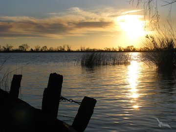 Sonnenuntergang über dem Río Paraná in Argentinien